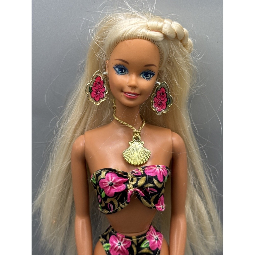 Vintage 1994 Tropical Splash Barbie Doll Original Swimsuit, Earrings - Picture 2 of 6